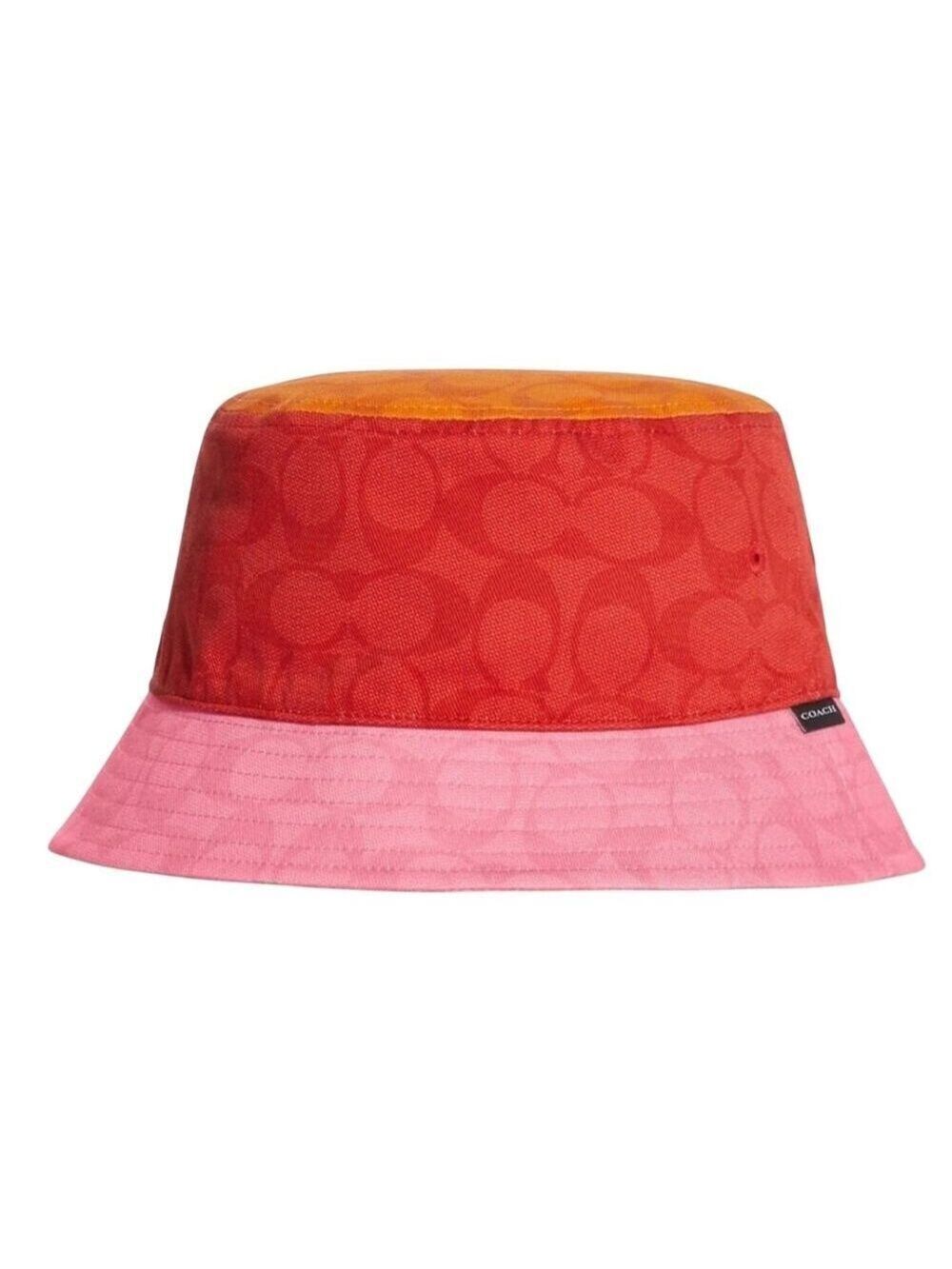 COACH COLORBLOCK BUCKET HAT RED PINK ORANGE